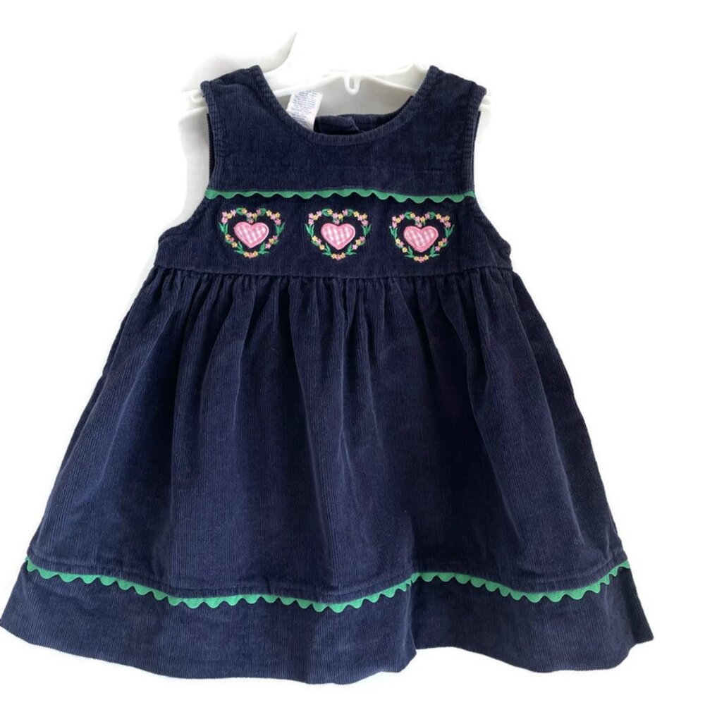 Baby Toddler Girl Corduroy Hearts Flowers Blue Pink Pullover Dress Size 2T